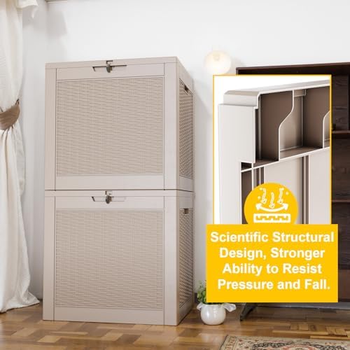 PatioZen 31 Gallon Wicker Pattern Resin Deck Box, Lockable Patio Outdoor Storage Box for Furniture, Garden Tools and Tools Storage, Waterproof Outside Storage Box (Grey) - Image 6
