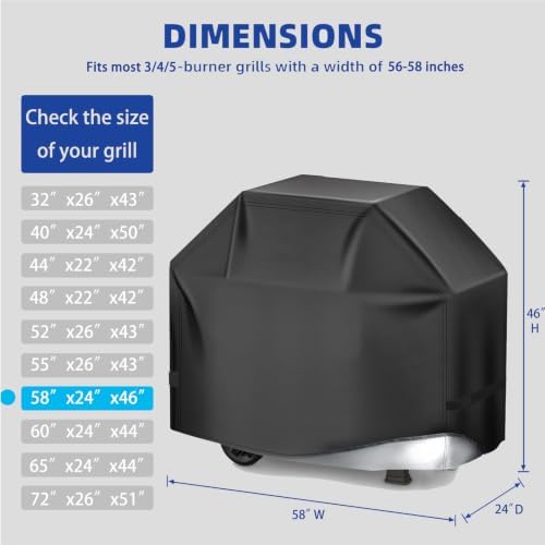 BBQ Gas Grill Cover for Outdoor, Anti-UV, Rip-Proof, 600D Oxford Fade Resistant Material, Barbecue Cover with Hook and Loop Straps & Adjustable Hem Drawstring (Black, 58”x24”x46”) - Image 2