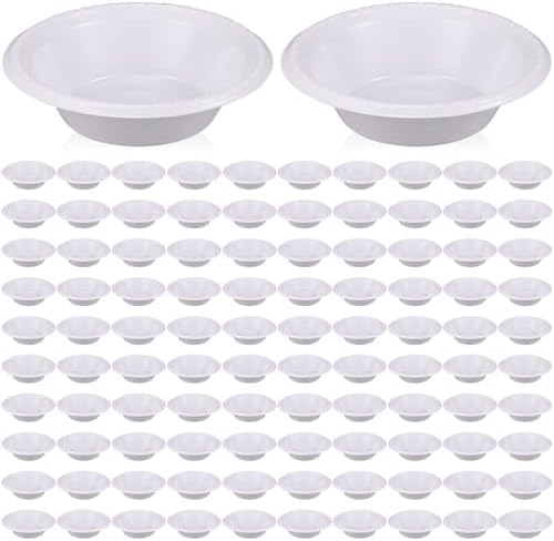 100 Pack 16oz White Disposable Plastic Bowls Dessert, Ice Cream, Salad, Soup Serving Cups for Party, Picnic, Food Snacks (White) by Unknown