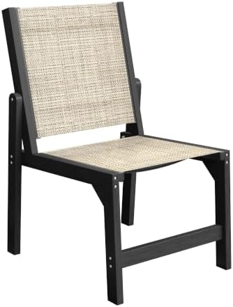 Stackable Outdoor Dining Chairs, HDPE Frame with Teslin Fabric, Black by Suunyn