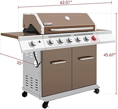 Royal Gourmet GA6402C 6-Burner Propane Gas Grill with Side Burner, Coffee - Image 3