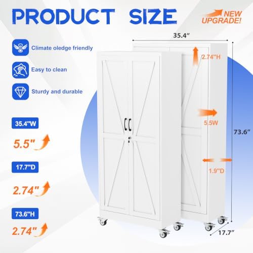 GAIOUS 73.6" Tall Metal Storage Cabinet with Lock and Wheels, File Cabinet - Image 2