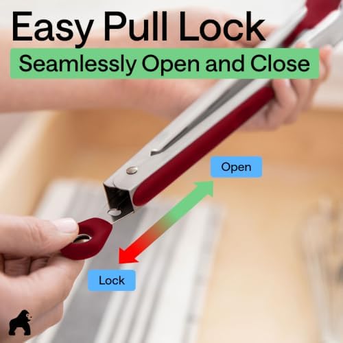 GORILLA GRIP Stainless Steel Kitchen Tongs for Cooking, 2 PK, Red - Image 6