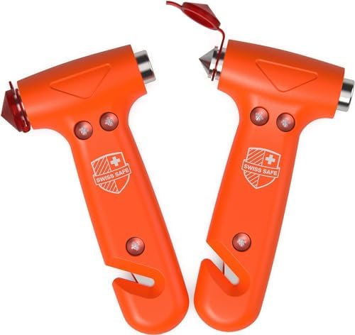 Swiss Safe Car Safety Hammer Window Breaker Tool with Seatbelt Cutter by SwissSafe