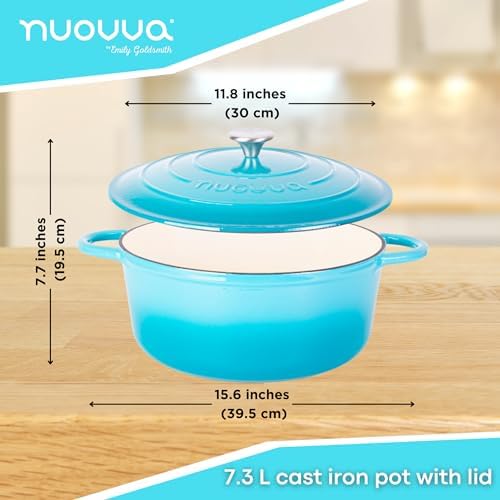 Cast Iron Dutch Oven with Lid - Non-Stick Ovenproof Enamelled Casserole Pot - Sturdy Dutch Oven Cookware - Blue, 7.3- Quart, 30cm- by Nuovva - Image 2