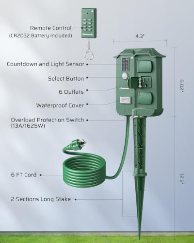 DEWENWILS Outdoor Power Stake Timer, Dusk to Dawn Timer with 2 Remotes - Image 7
