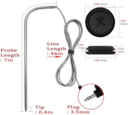 2 Pack Meat Probe Replacement Traeger Grills, 3.5mm Plug,with 2 Grommets - Image 3