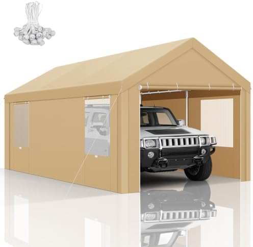 COBIZI 10x20 FT Heavy Duty Carport with Galvanized Frame & Sandbags, Khaki by COBIZI