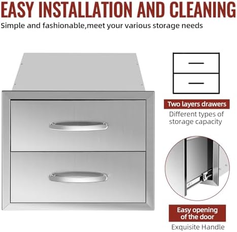 Outdoor Kitchen Drawers Stainless Steel, BBQ Drawer Inserts for Built-in Patio Grill Station, Outdoor Storage Drawer, 18''W x 15''H - Image 6