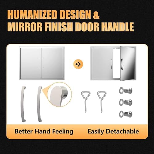 Outdoor Kitchen Doors 30W x 21H Inch, Double BBQ Access Doors 304 Stainless Steel for Outdoor Kitchen Cabinet Grill Station or BBQ Island - Image 3