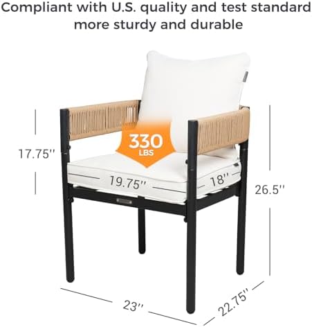 Grand patio Outdoor Dining Set, 7-Piece Patio Table and Chairs Set, Metal Woven Wicker Fixed Patio Chairs with Thickened Cushions & 1 Rectangular Woodgrain Dining Table with Umbrella Hole (Natural) - Image 5