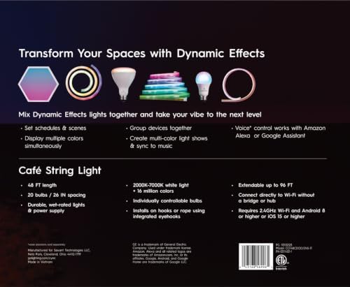 Cync GE Dynamic Effects Smart Cafe Lights, Color Changing Patio String Lights, Compatible with Alexa and Google, 48ft - Image 4