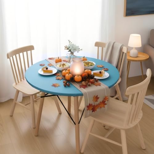 LUSHVIDA Round Tablecloth, Fitted Table Cloth for 36"-44" Tables, Teal - Image 2
