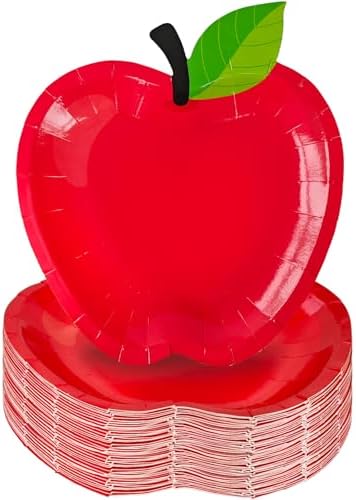 Woozettn 50 Pcs Red Apple Paper Plates Back to School Decorations,First Day of School Apple Shape Plates,Disposable Tableware Dinnerware for Preschool Graduation Party Supplies by Woozettn
