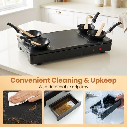 COSTWAY Electric Griddle Grill, 4 Nonstick Woks Teppanyaki Griddle, 1000W - Image 5