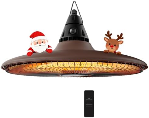 Hanging Heater, 1500W Outdoor Electric Patio Ceiling Heater with Remote Control, Infrared for Courtyard, Garage, Patio, Overheat & Tip-Over Protection, Waterproof, Brown by sundate