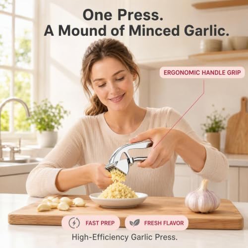 Premium Garlic Press Set with Silicone Peeler & Cleaning Brush - Image 4
