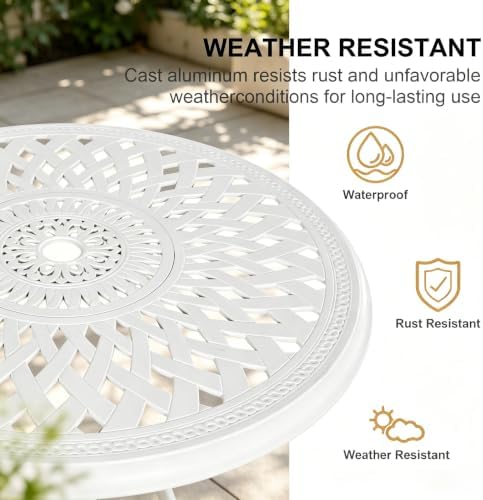 30.31" Outdoor Patio Dining Table, Cast Aluminum Bistro Table, Patio Furniture Set with 2.36" Umbrella Hole for Balcony Lawn Garden Backyard - Image 3