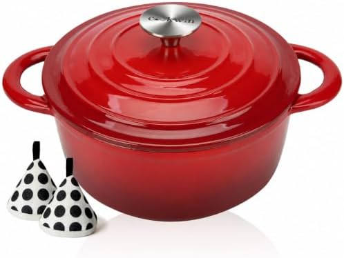 4.5 Quart Enameled Cast Iron Dutch Oven with Self-Basting Lid, Red by COOKWINCastIron