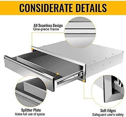 Outdoor Kitchen Drawers, Box Frame Style Flush Mount BBQ Drawer w/Stainless Steel Handle, BBQ Island Drawers For Patio Grill Station,Single Drawer - Image 4