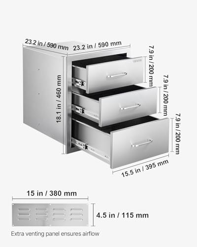 VEVOR Outdoor Kitchen Drawers 18.11"W x 23.23"H x 23.23"D Stainless Steel - Image 3