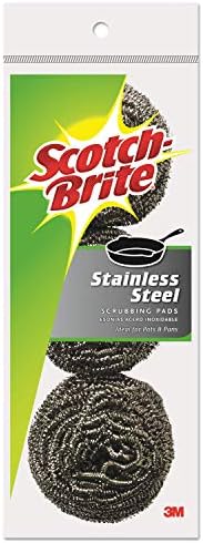 Scotch-Brite 214C Metal Scrubbing Pads, 2 1/2-Inch x 2 3/4-Inch, Stainless Steel, Silver, 3/Pk, 8 Pks/CT by Unknown