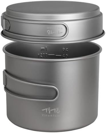 TiTo Titanium Pot and Pan 1200ml Camping Cookware Set with Folding Handle by TiToTitanium