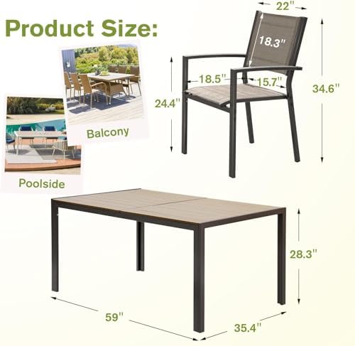 Homall 7 Pieces Patio Dining Set, Metal Outdoor Dining Set for 6, Brown - Image 7