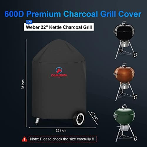 Comnova Charcoal Kettle Grill Cover - 600D BBQ Cover for Weber 22 Inch Grill, Heavy Duty & Waterproof - Image 2