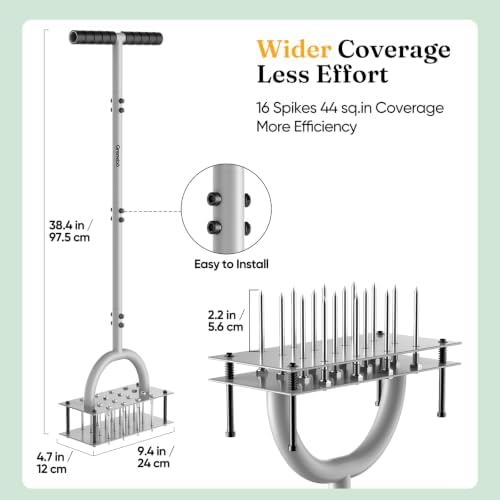 Grenebo Lawn Aerator Tool with 16 Spikes, Manual Yard Aerator, Gray - Image 2