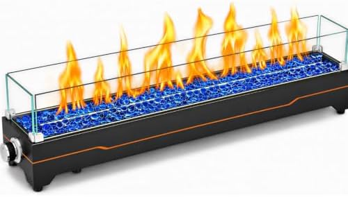 GRISUN 36 Inch Propane Tabletop Fire Pit, 50,000 BTU with Glass Wind Guard by Grisun