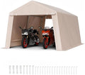 VEVOR 10 x 15 ft Outdoor Storage Shed Tent with Heavy-Duty Steel Frame, 2 Roll-Up Doors & Air Vents, Waterproof Portable Garage Carport Shelter for Motorcycle, Lawn Mower, Garden Tools, Beige by VEVOR