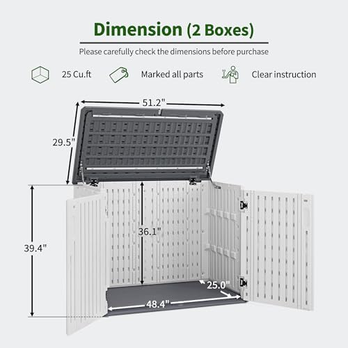 Macrout 50 Cu Ft Outdoor Storage Cabinet, Waterproof Resin Shed SU5462 (Light Gray, Small) - Image 3