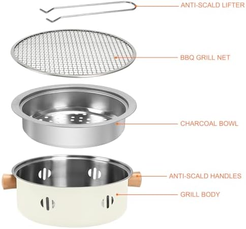 Portable Charcoal Barbecue Grill, 1pc Small Outdoor Camping Grill (Beige) - Image 2