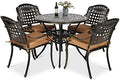 VIVIJASON 5-Piece Patio Furniture Dining Set, All-Weather Cast Aluminum Outdoor Conversation Set, Include 4 Cushioned Chairs and a 35.4" Round Table w/Umbrella Hole for Balcony, Lawn, Garden, Backyard by VIVIJASON