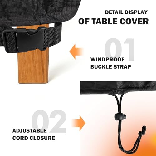 TOHONFOO Waterproof Rectangular Patio Table Cover, 90" x 40" x 6", Black - Image 5
