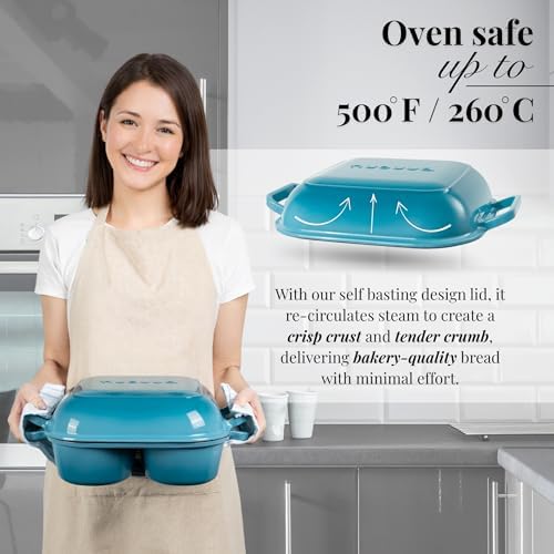 QuadPro Enamelled Cast Iron Bread Loaf Pot – Dutch Oven for Sourdough Bread Baking – 500°F Oven Safe Non Stick Bread Pot – 4 Round Loaf Spaces (4.90-inch Diameter), Light Blue – by Nuovva - Image 4