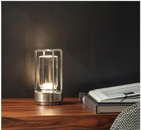 Rechargeable Cordless Small Metal Table Lamp, Stepless Dimming, 3-Color by HAPYGILightings