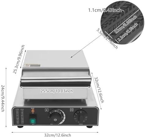4-Grid Commercial Waffle Maker, 1750W Electric Waffle Machine, Stainless Steel Waffle Iron Baker with Non-Stick Coating, 122-572℉ Temperature Adjustable - Image 4
