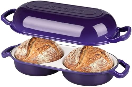 VORRINGARD Enameled Cast Iron Double Dutch Oven with Lid, Dual Round Loaf Pan, Bread pan for Homemade Sourdough Bread Baking, Purple by Unknown