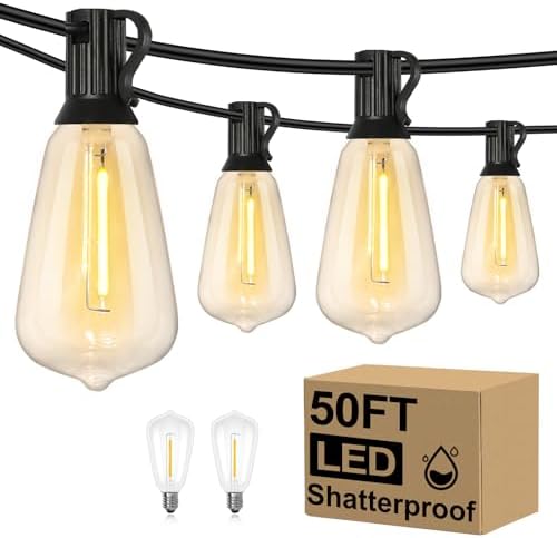 Brightever 50FT Outdoor String Lights 27 Bulbs, 2200K Amber Lights by Brightever