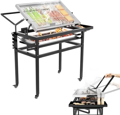 Rotating Flip Charcoal Grill for Outdoor Camping BBQ Cooking by FLUXRAIYSSQXLXDD