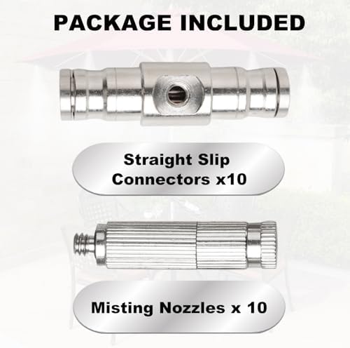High-Performance Brass Patio Misting Kit – 10 Brass Anti-Drip Micro-Nozzles & 10 1/4″ Slip Connectors for High-Pressure Outdoor Cooling Misting (UNC 10/24, 0.012″ Precision Orifice, 280-1500 psi) - Image 4