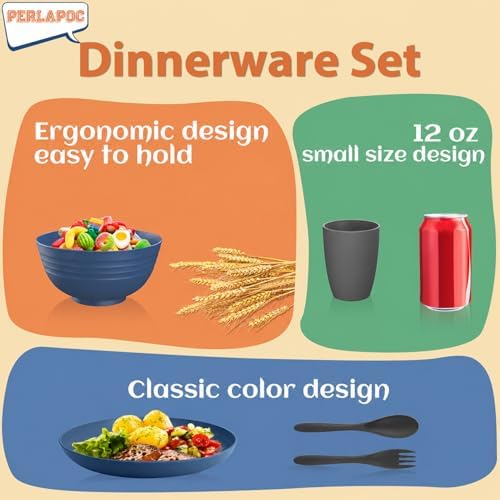 20PCS Plastic Dishes Set for 4, Unbreakable Wheat Straw Plates and Bowl Set - Image 5