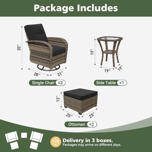 Aoxun 5 Piece Outdoor Patio Furniture Set with Coffee Table, Outdoor Patio Furniture Sets with High Back Swivel Rocker Chairs, Outdoor Sofa Set with Ottoman for Backyard & Garden, Black - Image 2