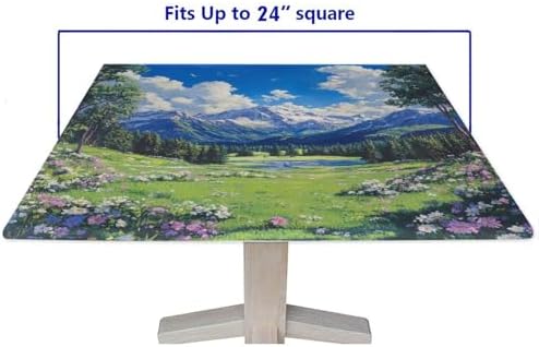 Fitted Outdoor Tablecloth, Mountain Majesty Pattern Printed on Fade Resistant Fitted Picnic Table Cover, Great for Restaurants Family Events, Fit for 24" x 24" Square Tables - Image 5