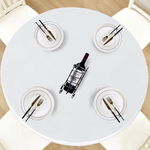 LUSHVIDA Round Tablecloth, Fitted Table Cloth for 57"-68" Tables, White by LUSHVIDA
