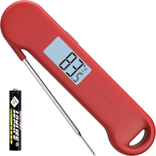 0.5 Sec Instant Read Meat Thermometer Digital for Outdoor Fryer, Red by ThermoMonster