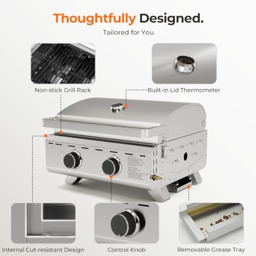 Electactic 20000 BTUs Portable Tabletop Gas Grill, 2 Burners Propane BBQ - Image 6
