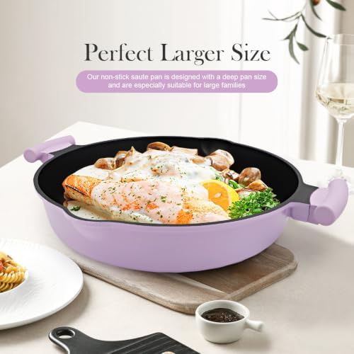 14 Inch Large Deep Frying Pan Skillet with Lid, Saute Pan Nonstick - Image 6